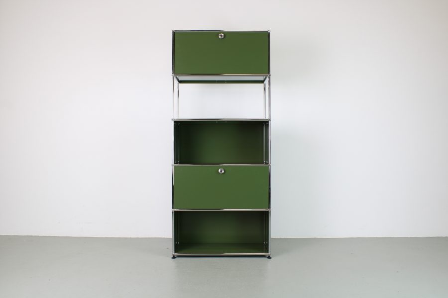 USM Haller kast, 75/35/175 cm, Olive Green met verlichting